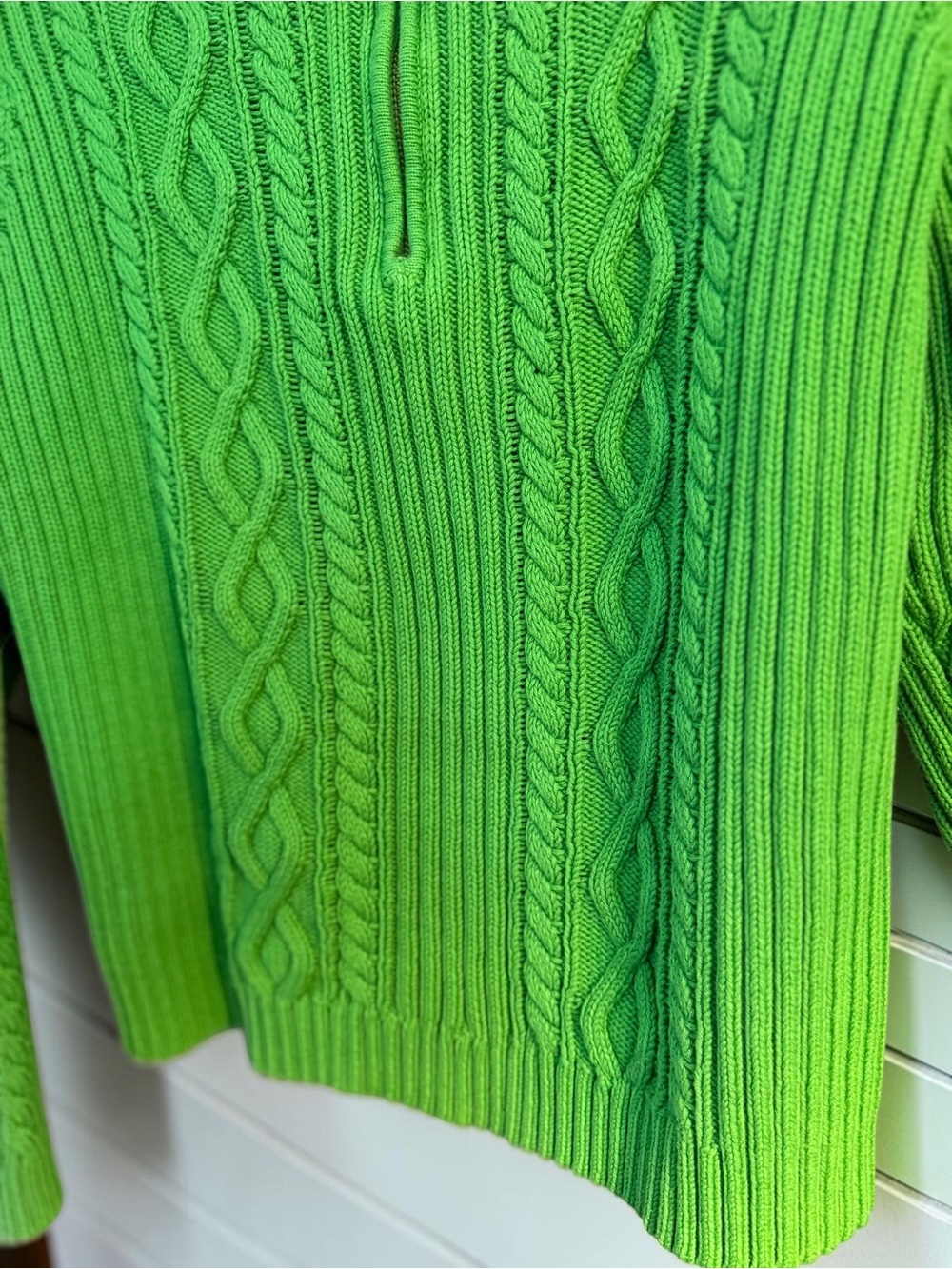 Chaps Bright Green Cable Knit Half-Zip Turtleneck Sweater - Picture 6 of 11